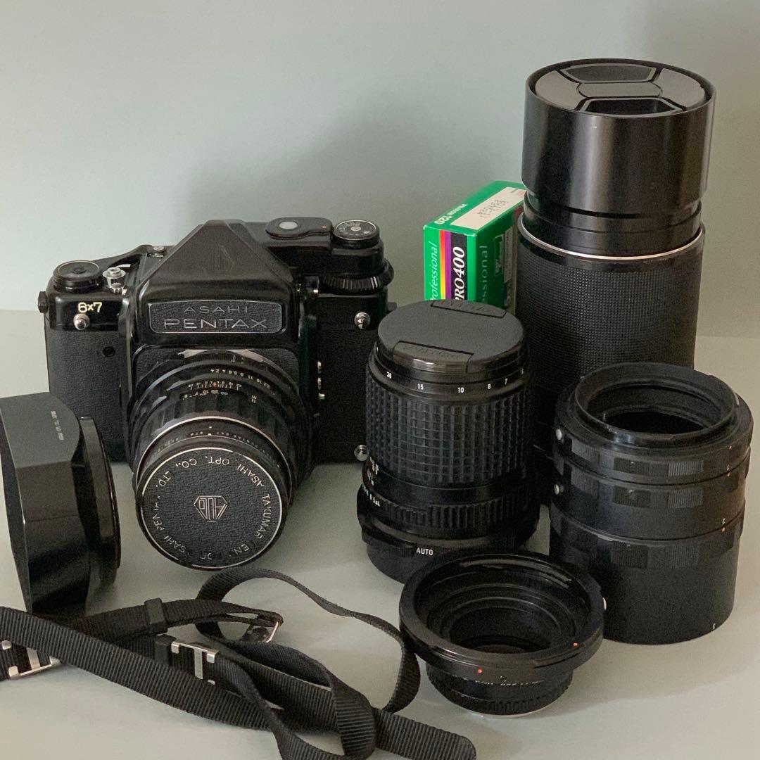 PENTAX 67本体、レンズ３本、接写リング、Kアダプタほかセット格安出品