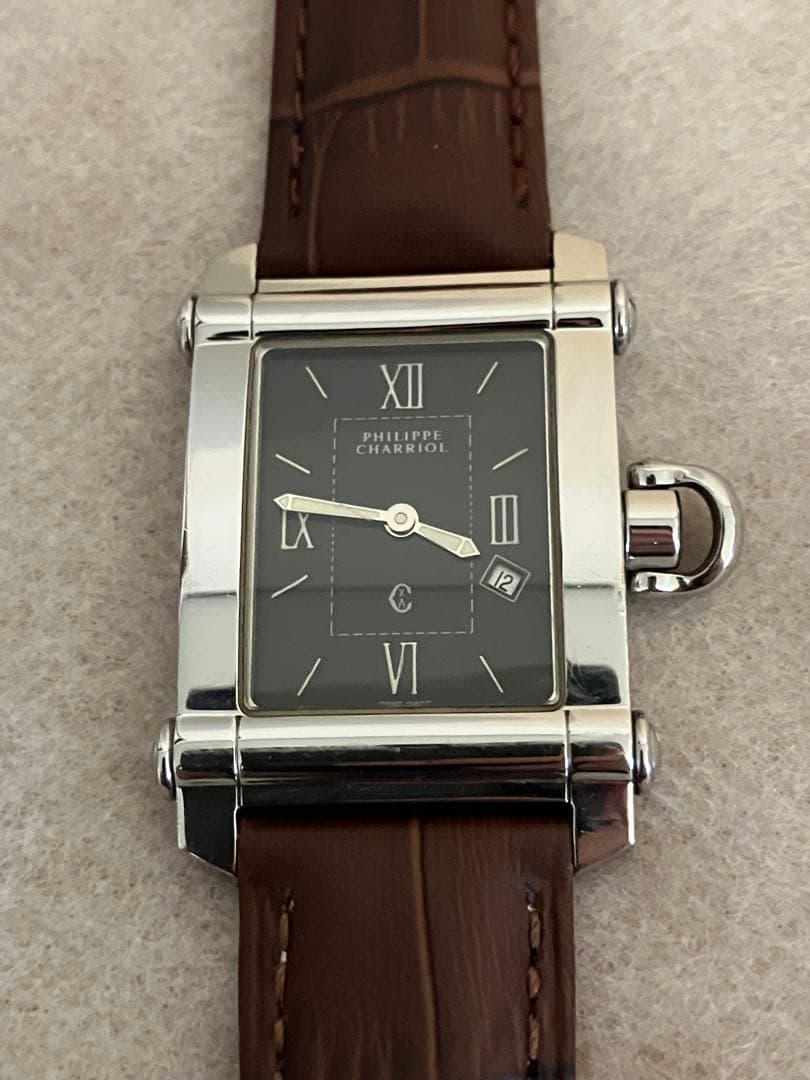 値下げ 稼働★PHILIPPE CHARIAL QZ腕時計 電池、皮ベルト新品