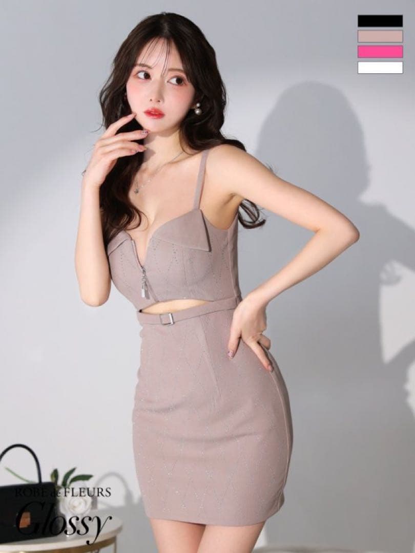 ローブドフルール Glossy キャバクラ ドレス ビジュー ラメ ジップ