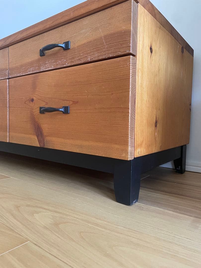 木製テレビ台 ガラス扉付き 4引き出し　アイアン