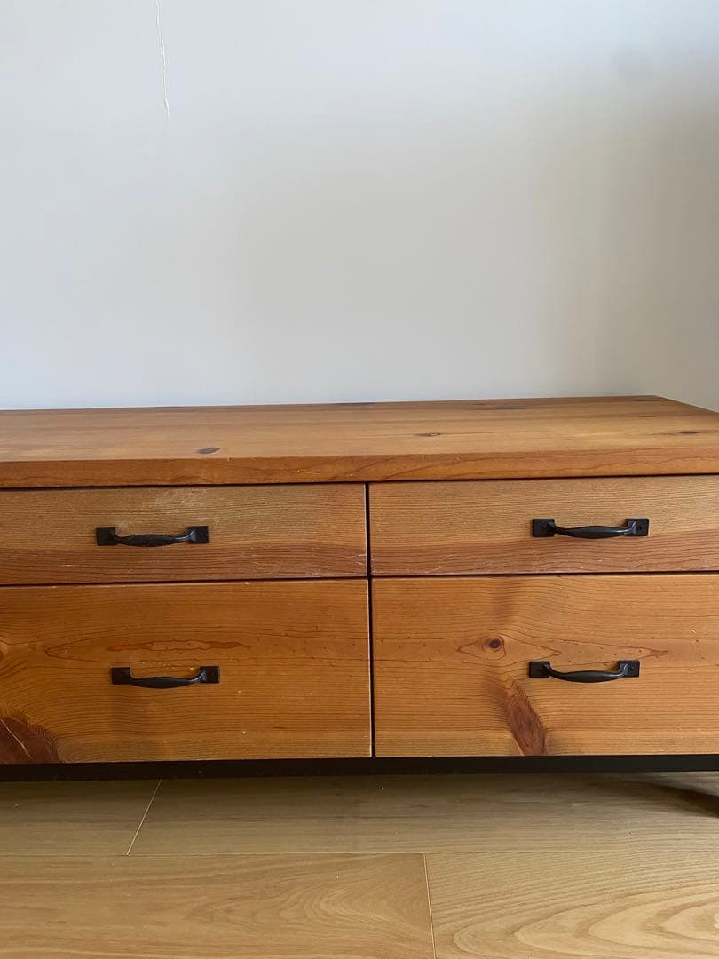 木製テレビ台 ガラス扉付き 4引き出し　アイアン