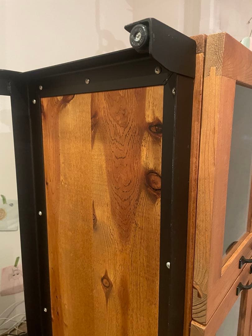 木製テレビ台 ガラス扉付き 4引き出し　アイアン