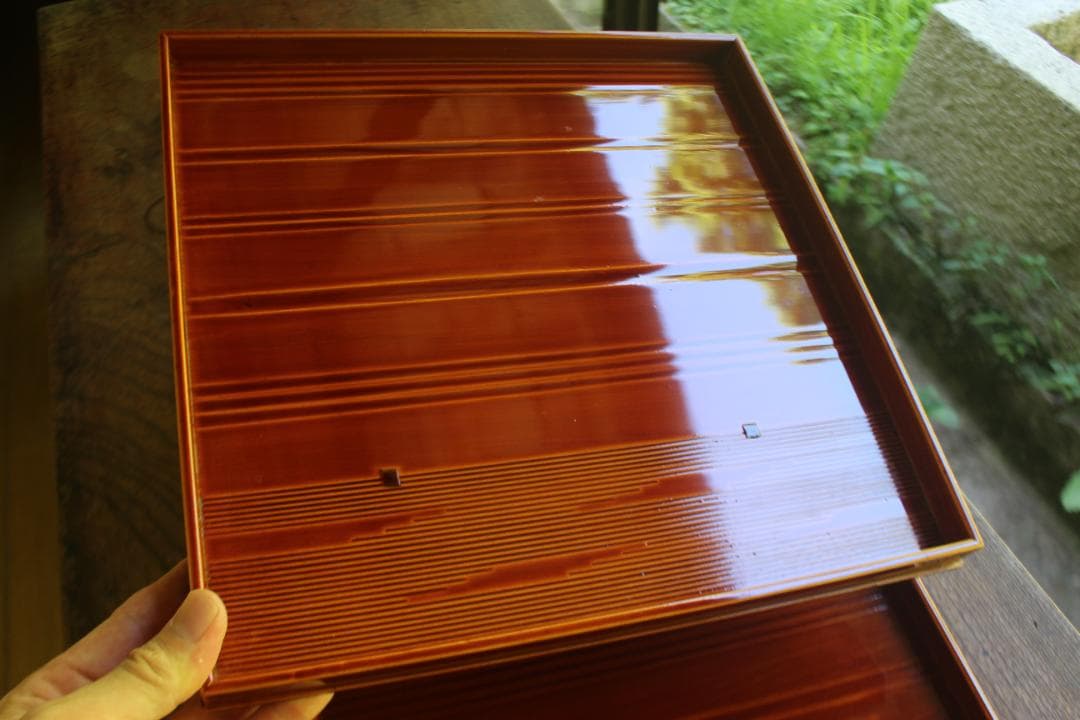 デッドストック！春慶塗の入れ子四方折敷大中小セット（検懐石盆お盆お膳