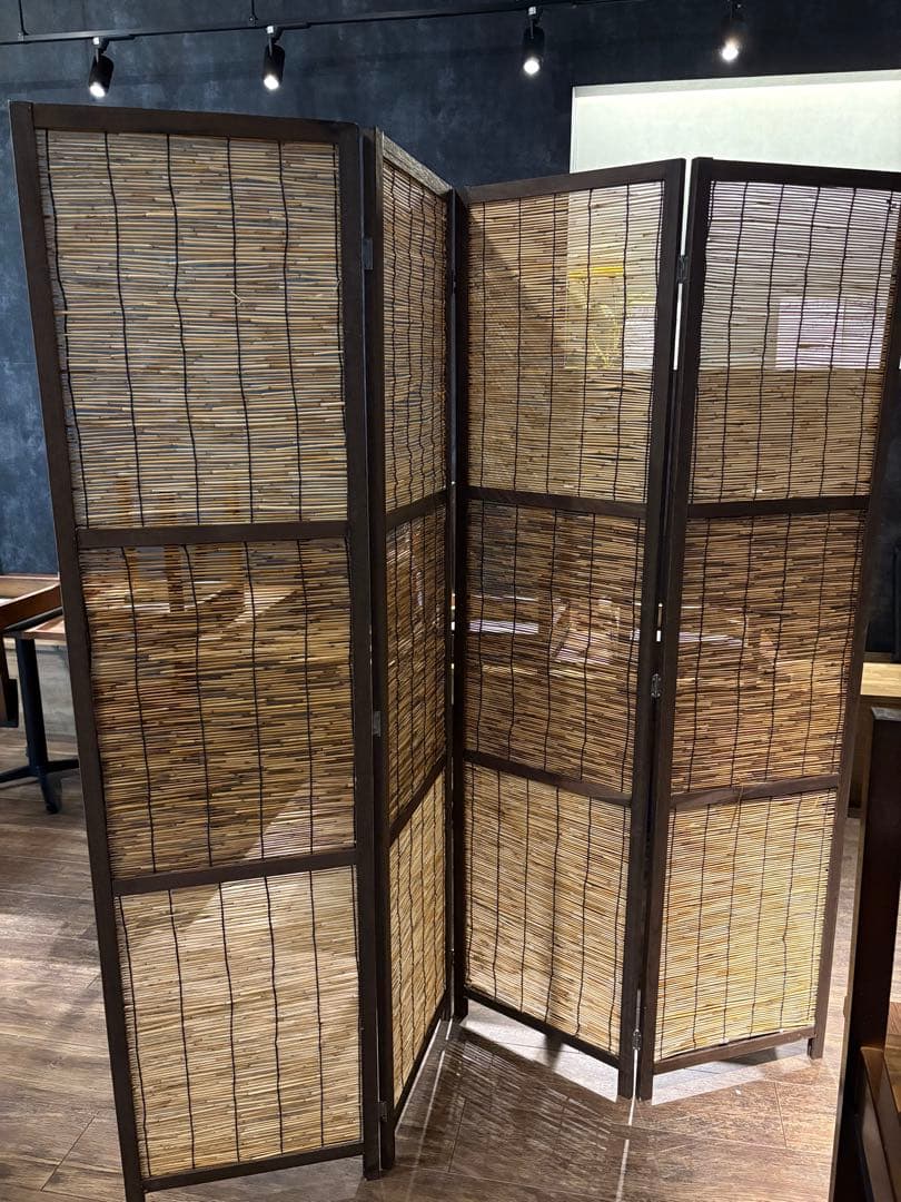 makko 竹製ブラウンパーテーション 4つ折り