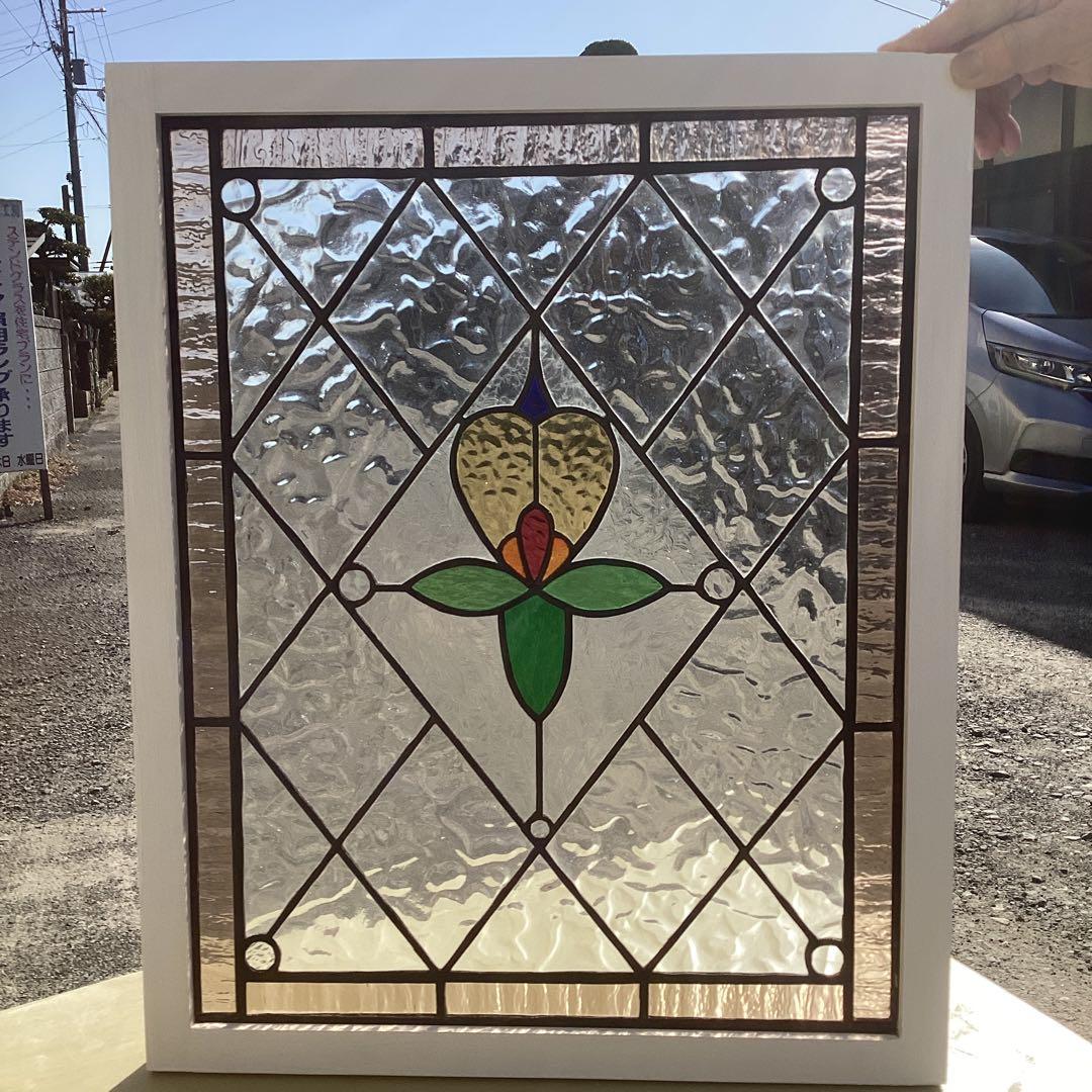 ステンドグラスパネル住宅用　アンテーク調フラワーP(1435)