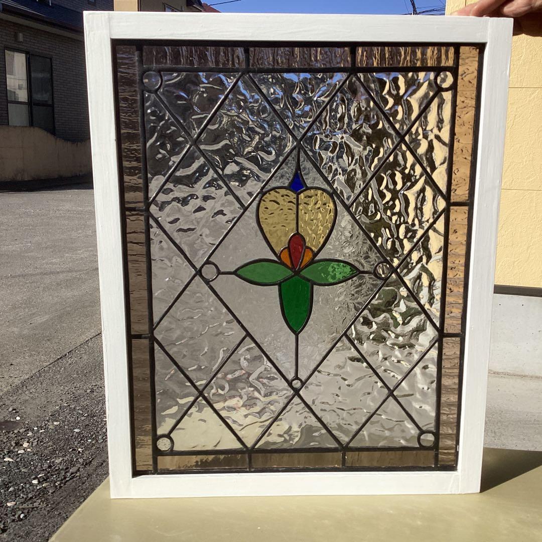 ステンドグラスパネル住宅用　アンテーク調フラワーP(1435)