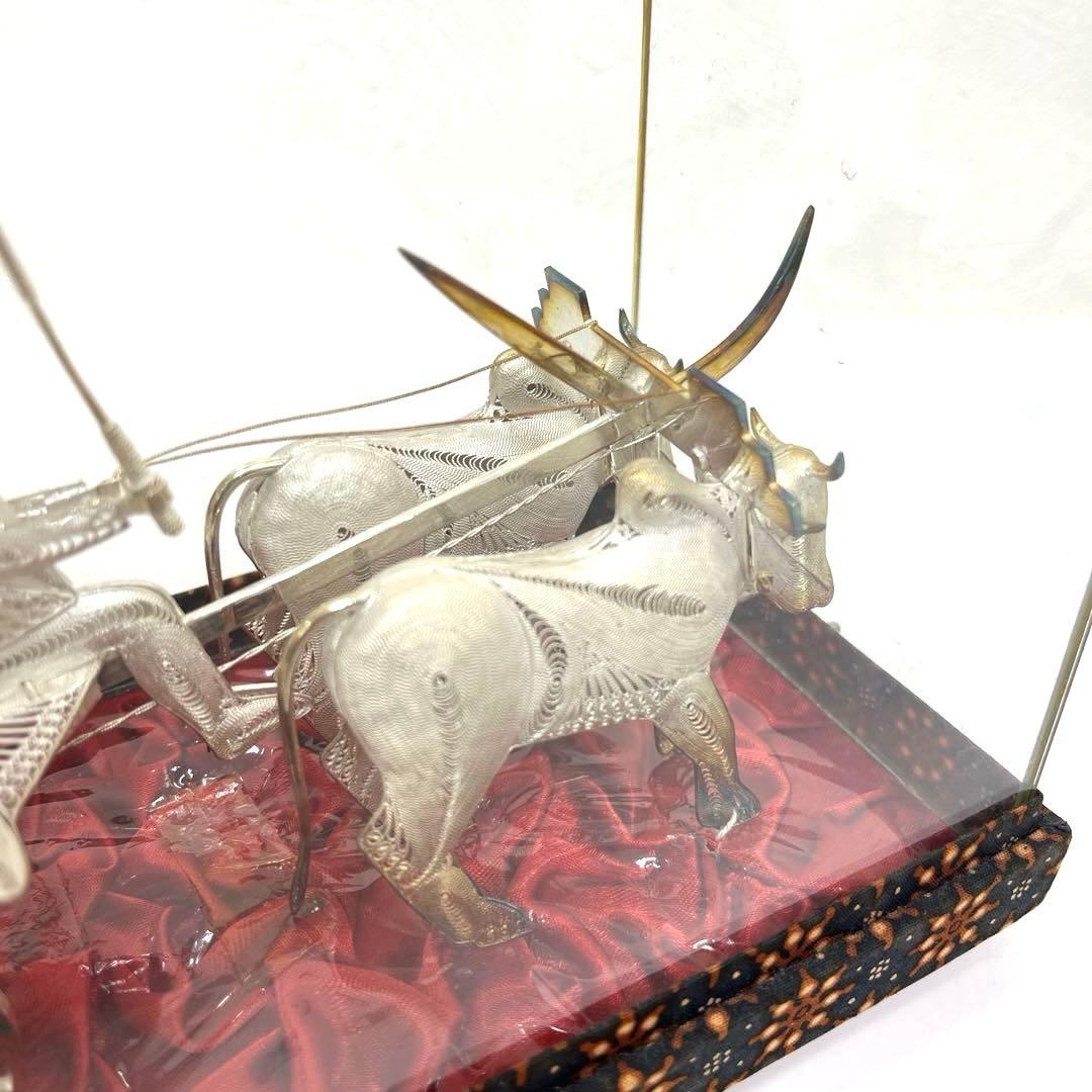 【希少】ヴィンテージ工芸品< 牛車と牛　銀線細工>シルバー925