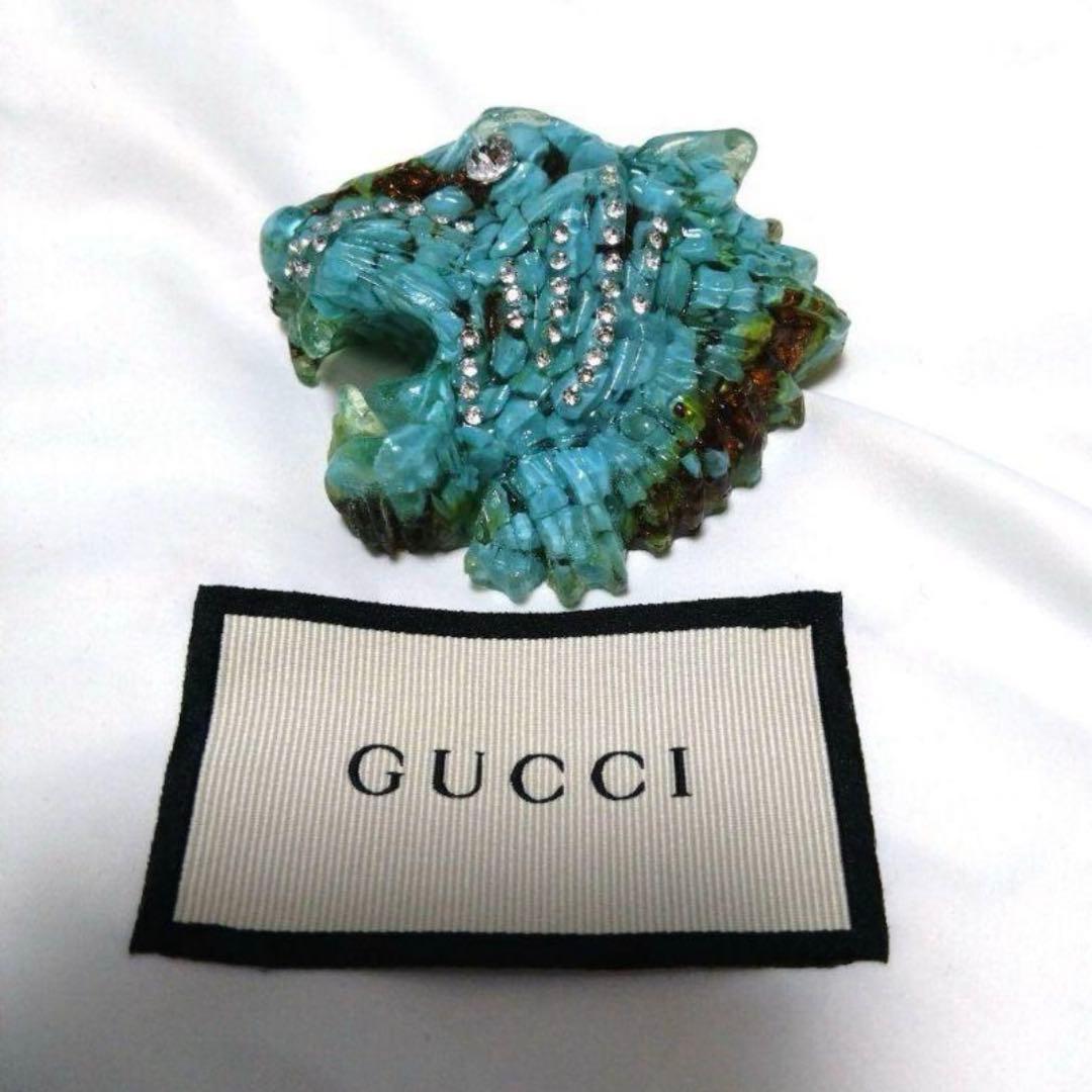 超希少　GUCCI　タイガー　ブローチ　アイスブルー