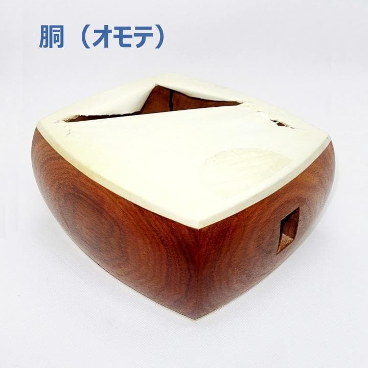 三味線　正寸　三ツ折　中棹　紫檀　丸打胴　弦なし　皮破れ