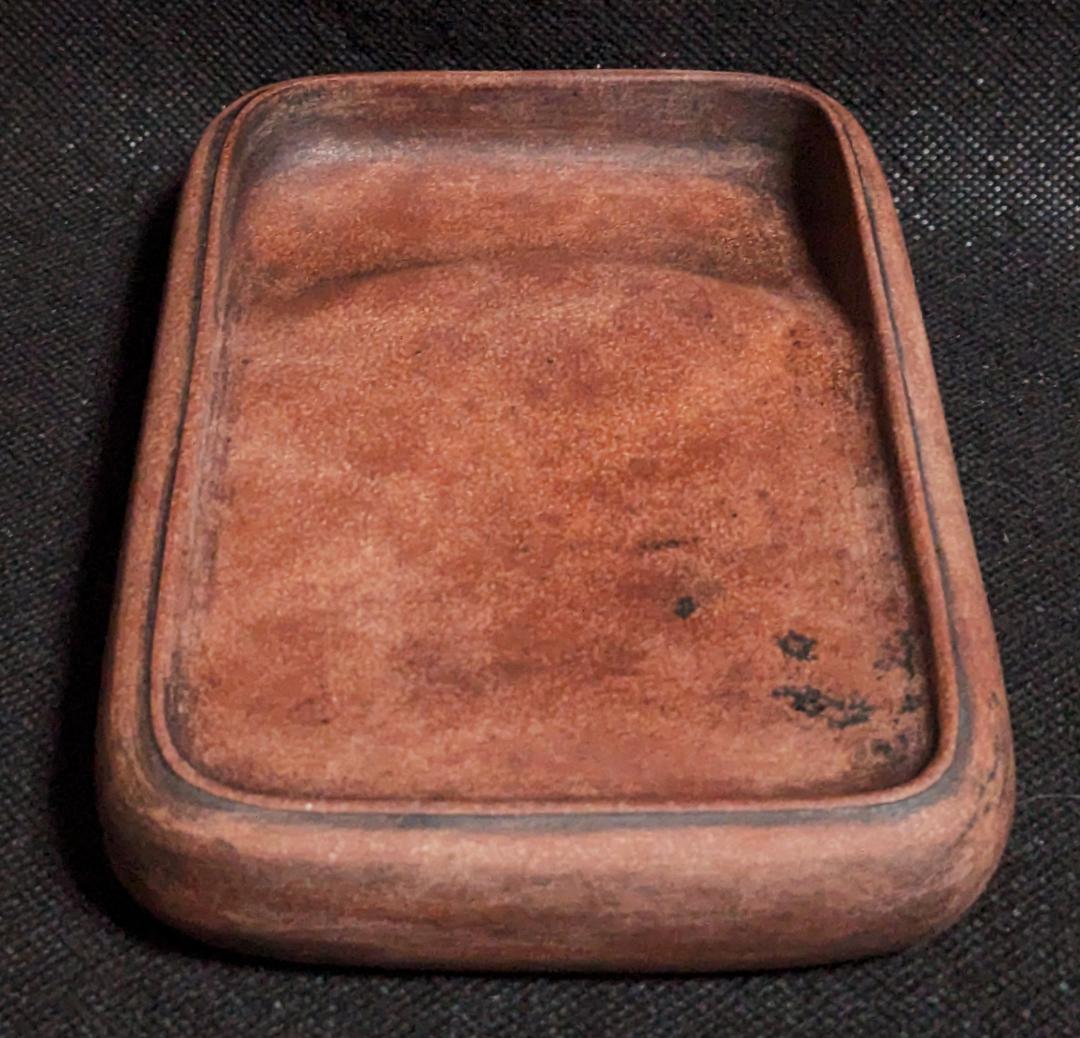 【澄泥硯　蝦頭紅の美石】◆蘇州霊巌山の自然石◆約六吋◆唐木塗箱入◆磨墨溌墨佳