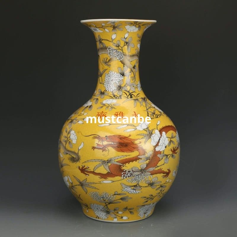 清光緒粉彩竜紋賞瓶 景徳鎮 陶磁器 装飾品 現代工芸品 美術品 置物