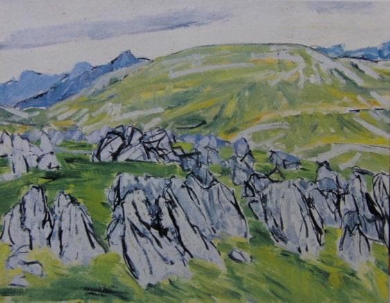 尾崎正章、【秋吉台（春）】、希少な画集より、新品高級額・額装付、状態良好