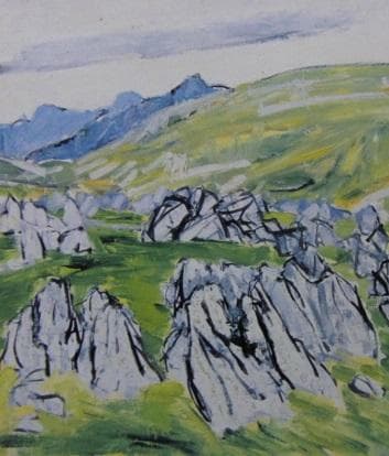 尾崎正章、【秋吉台（春）】、希少な画集より、新品高級額・額装付、状態良好