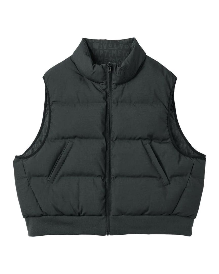 中綿リバーシブルベスト ブラック 総柄 Nissy ナップタイム naptime