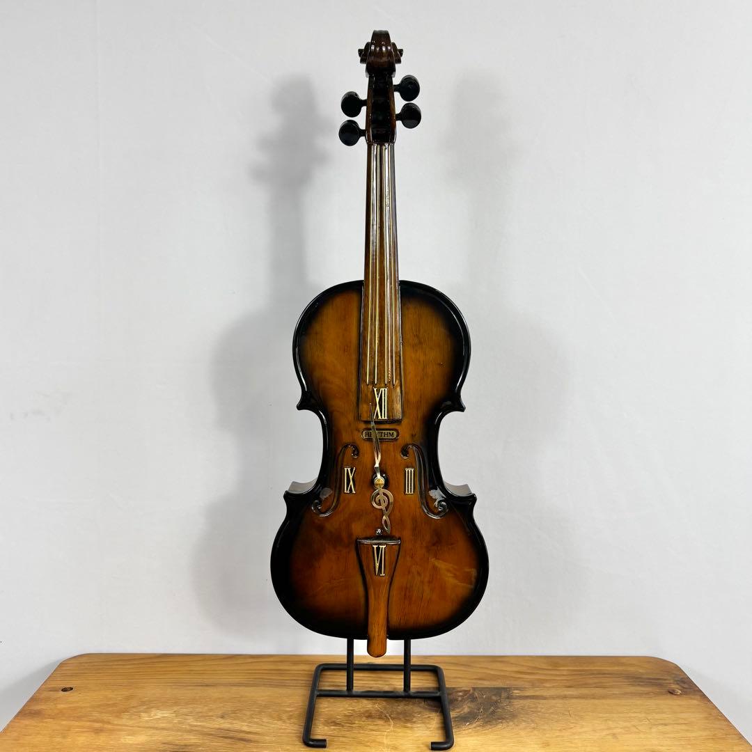 『極美品』　RHYTHM バイオリン型　時計　オルゴール　スタンド付き