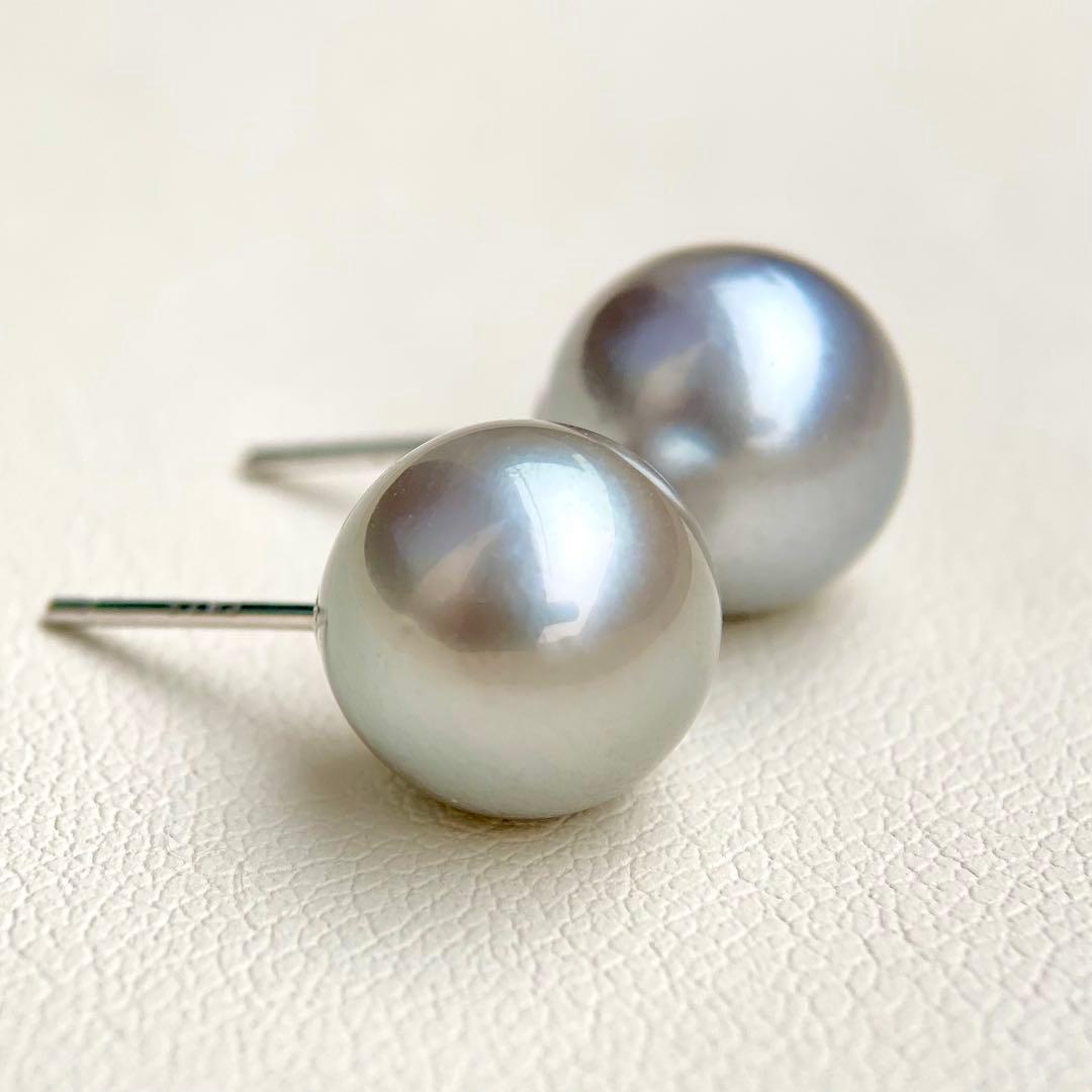 本真珠南洋黒蝶真珠　グレー系10.1㍉s925直結ピアスBL911