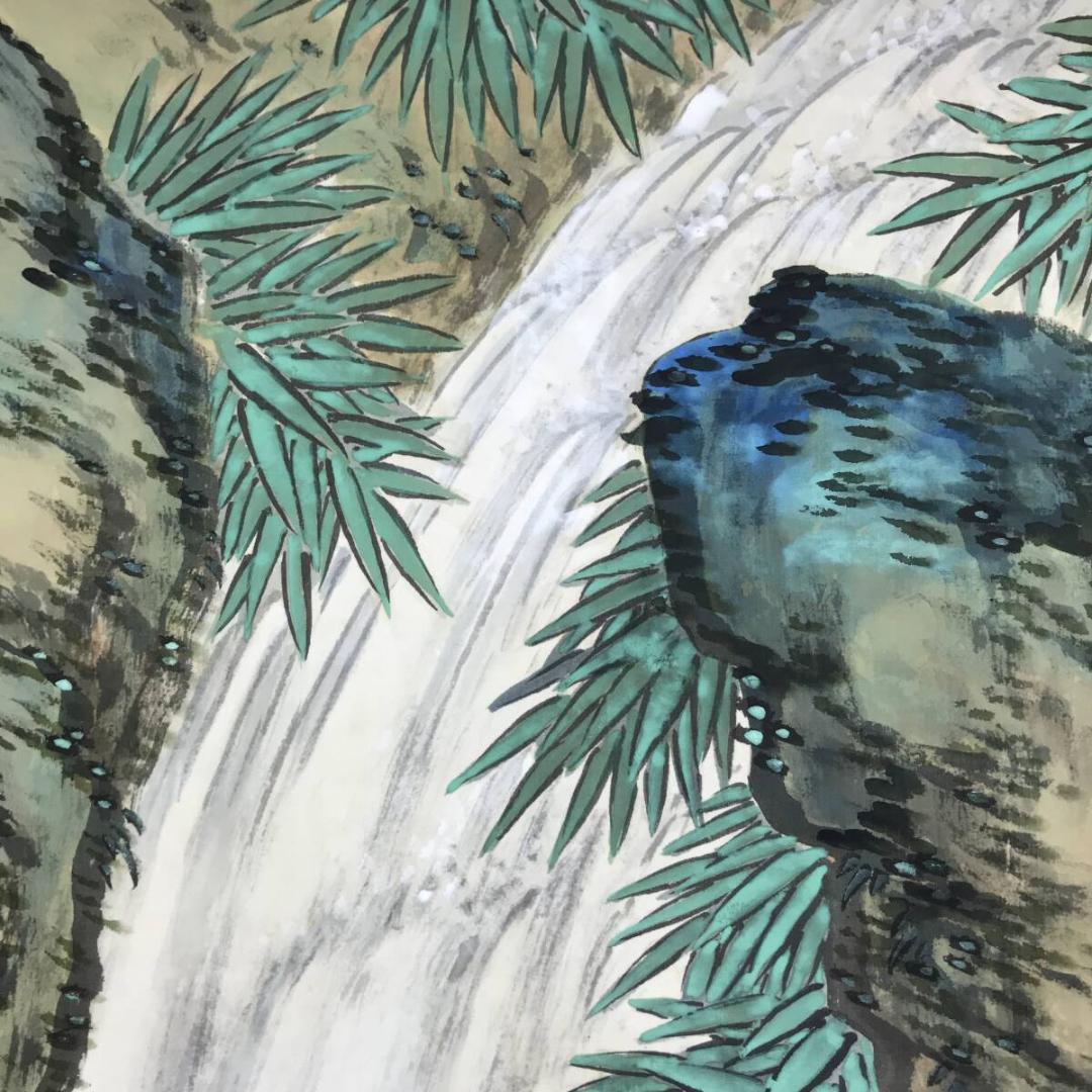 真作/田能村直外/山水図/滝図/瀑布図/飛瀑図/掛軸☆宝船☆AH-660