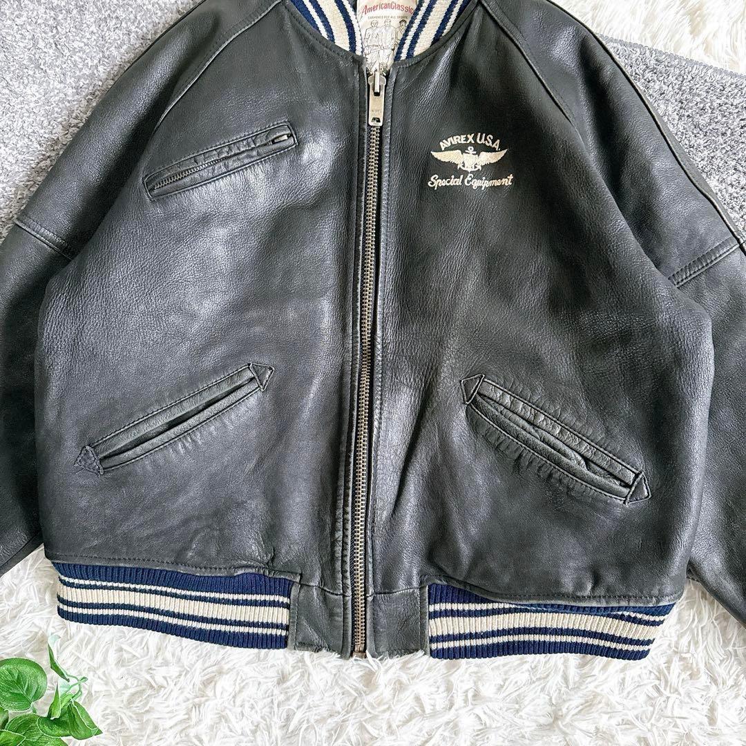 希少　AVIREX アーチロゴ レザージャケット スタジャン　ブラック　牛革　M