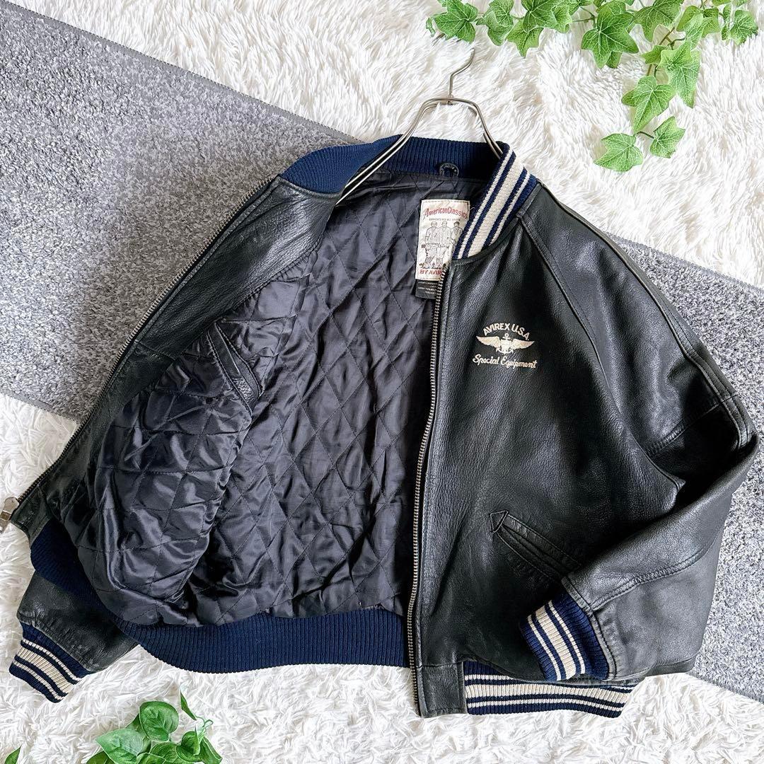 希少　AVIREX アーチロゴ レザージャケット スタジャン　ブラック　牛革　M