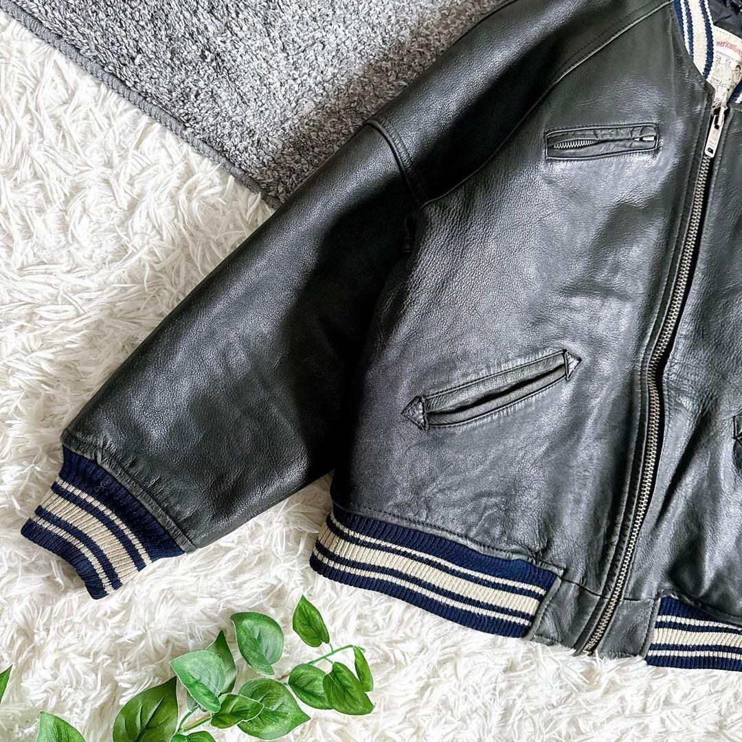 希少　AVIREX アーチロゴ レザージャケット スタジャン　ブラック　牛革　M