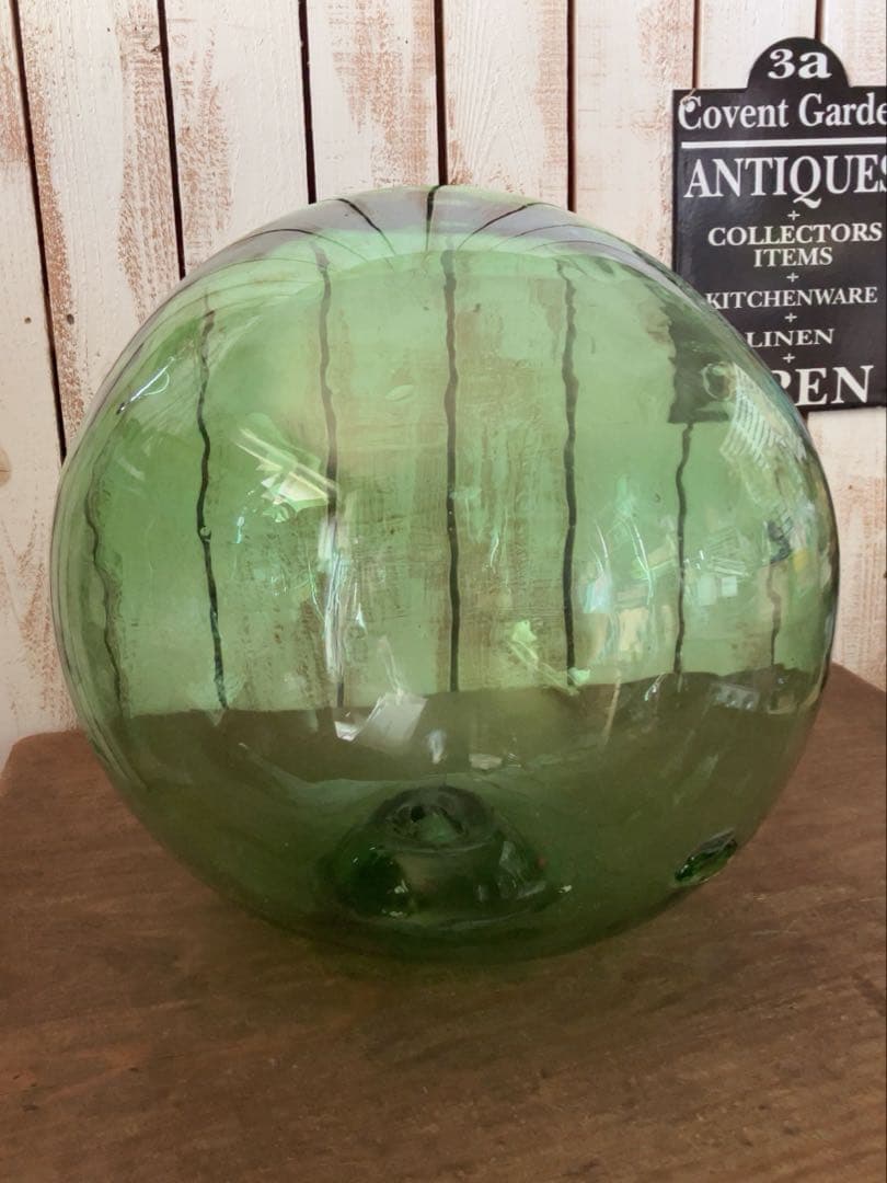 ヴィンテージ　特大　大きな　ガラス球　浮ガラス オブジェ 緑色 球形ガラス