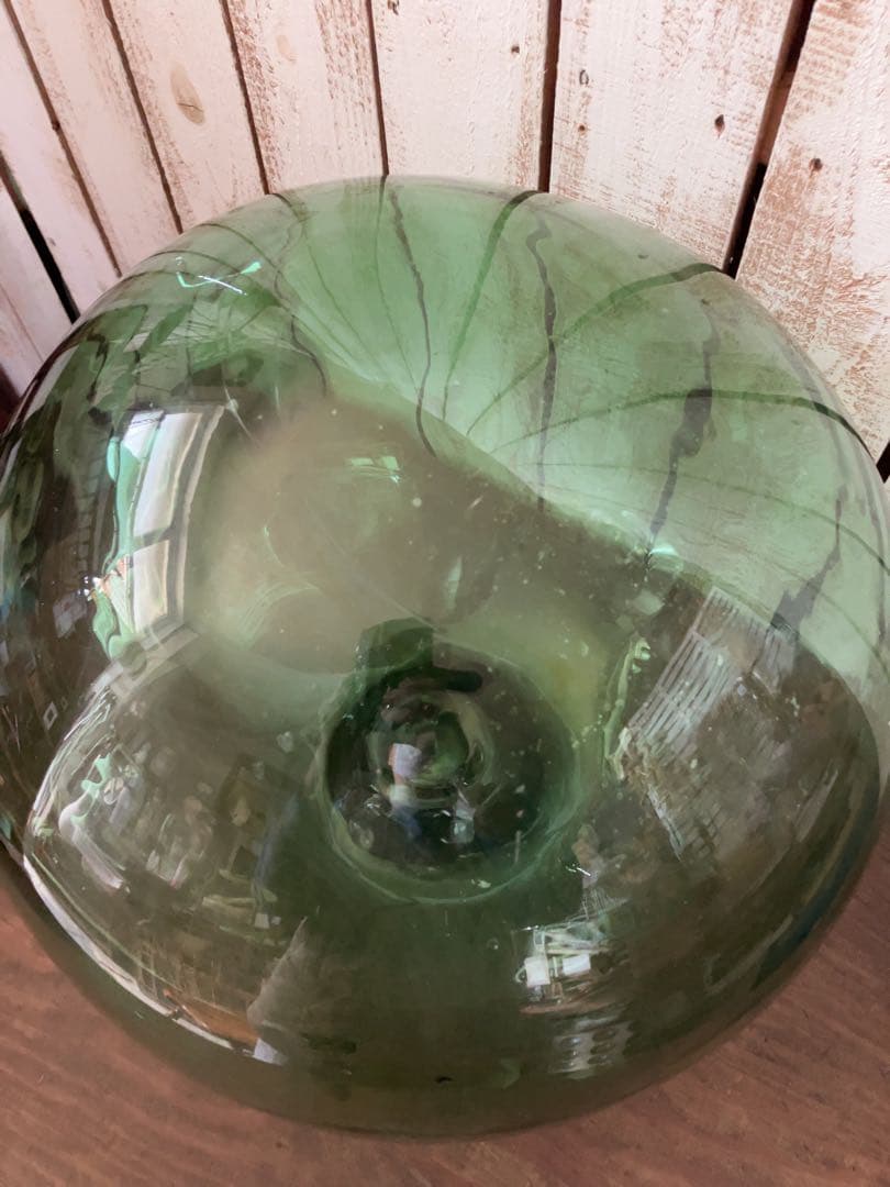 ヴィンテージ　特大　大きな　ガラス球　浮ガラス オブジェ 緑色 球形ガラス