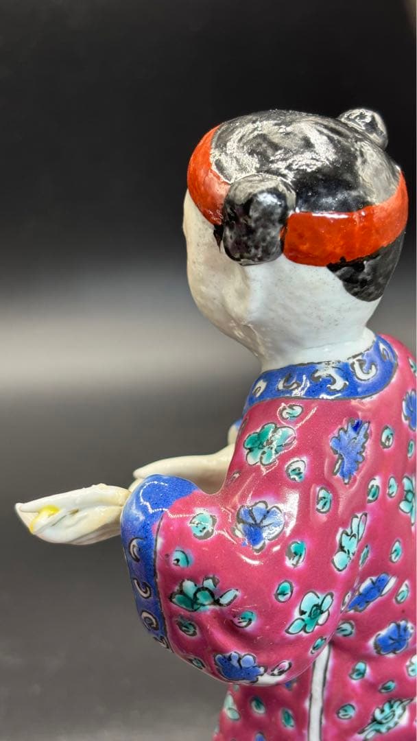 中国美術 古玩 色絵陶人形 陶器人形 高さ約25cm 置物 オブジェ 古董品