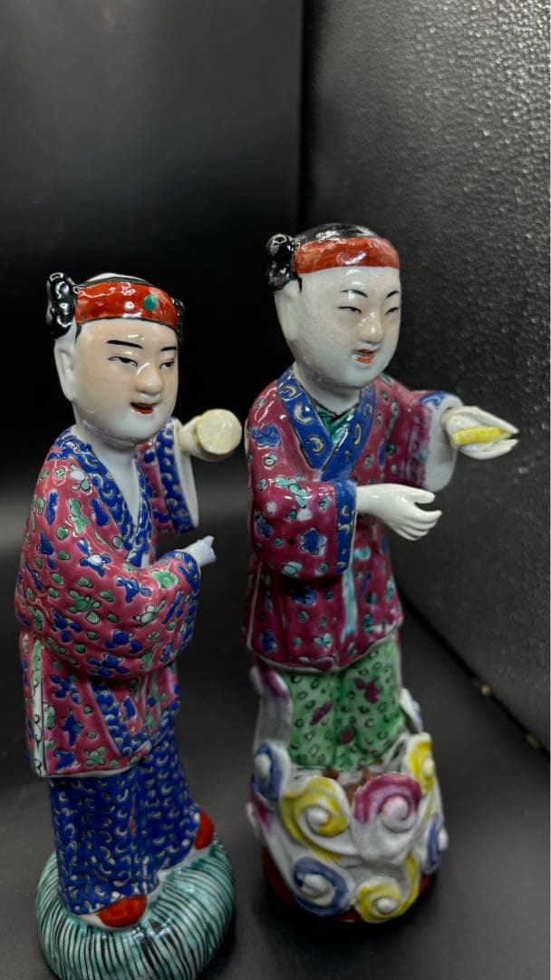 中国美術 古玩 色絵陶人形 陶器人形 高さ約25cm 置物 オブジェ 古董品