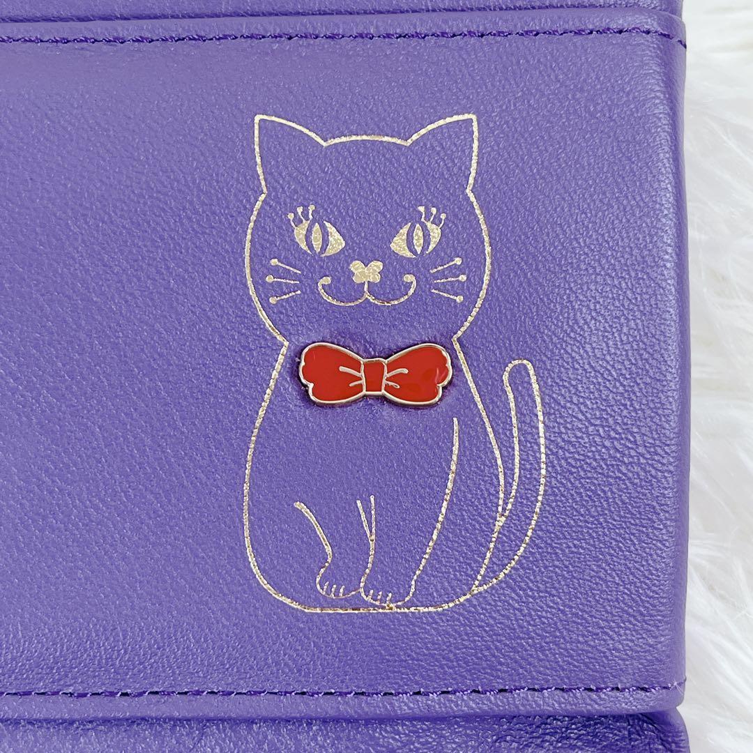 極美品 ANNA SUI 猫 ネズミ 星 本革 レザー がま口 二つ折り財布