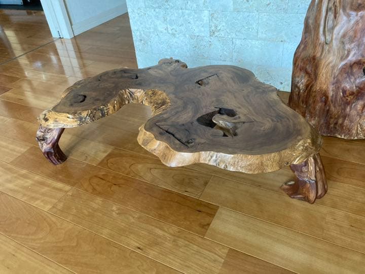 銘木自然木花台作家物／一枚板 テーブル