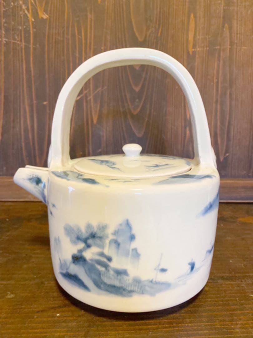 177 美品‼︎ 骨董　古伊万里　山水染付　陶器銚子　水注　お茶道具　アンティーク