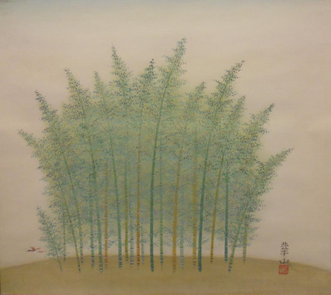 掛け軸 島津華山 竹林 絹本 希少 軸装 茶道具 掛軸 美品 です。