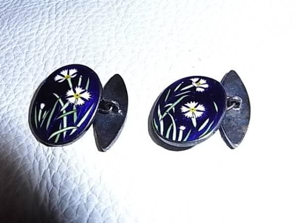 非売品希少美品昭和24年◆名古屋殖産無尽（株/名古屋銀行 七宝製カフス なでしこ