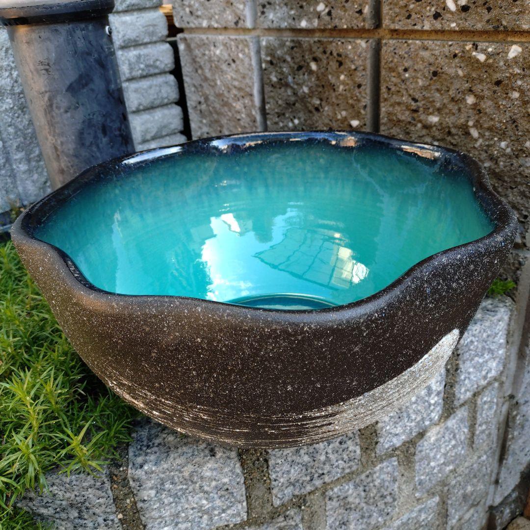 信楽焼　陶器　めだか鉢　睡蓮鉢　グリーン(大)37cm