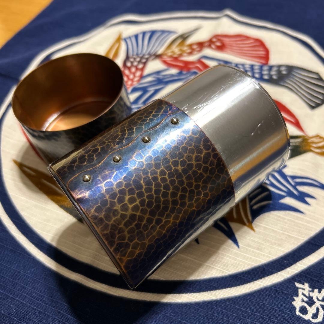 銅製茶筒　鎚起銅器　富貴堂