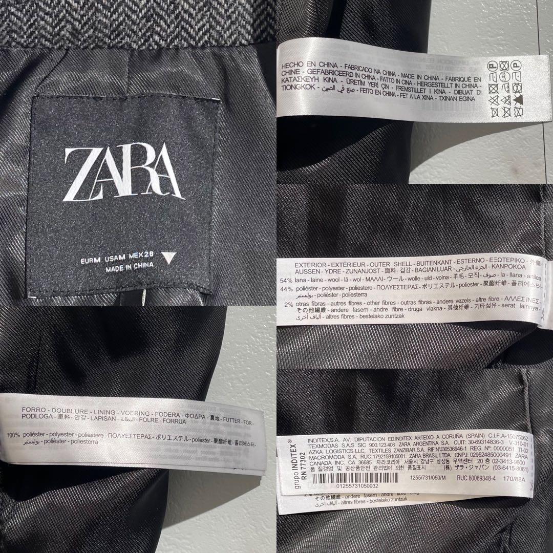 極美品 近年 ザラ チェスターコート マキシ丈 ヘリンボーン ダブルブレスト M