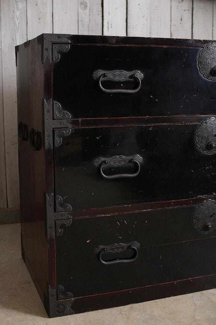 丸金具　時代庄内箪笥 3段　タンス　収納　古家具　古民家　時代家具