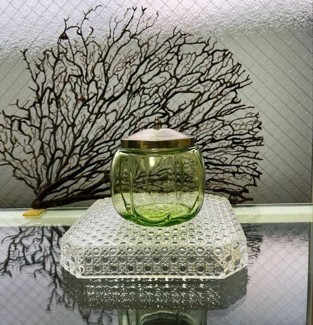 骨董　時代ガラス　希少　南京型　小振り　飴屋瓶　キャンディポット 小物入れ