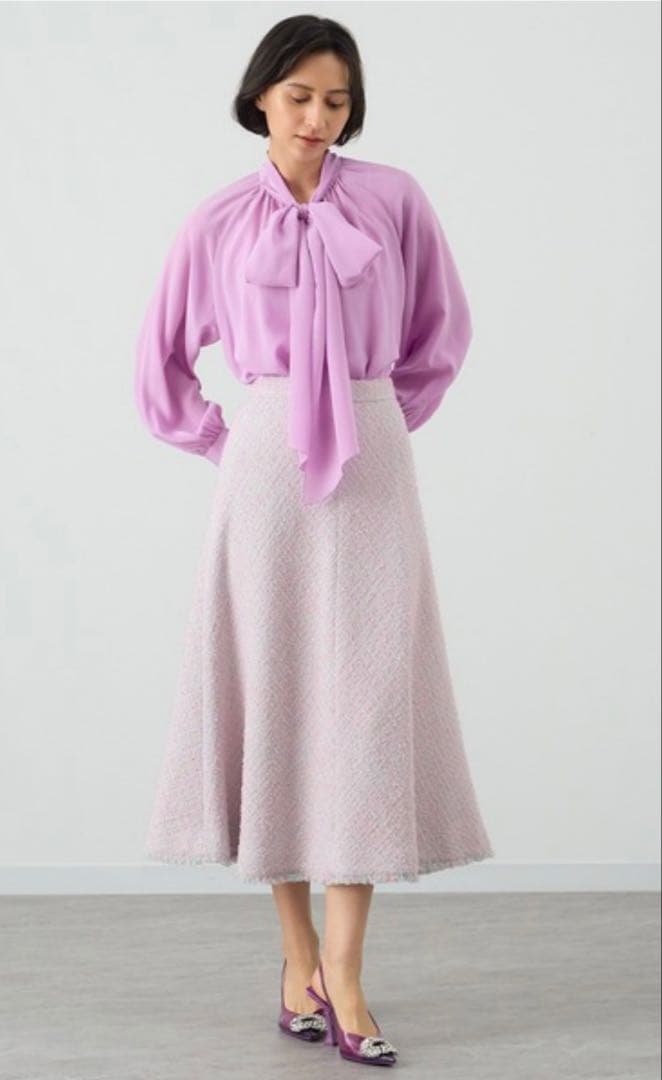 美品　アナイANAYI ピンク　36 ファンシーツィードバイヤスフレア スカート