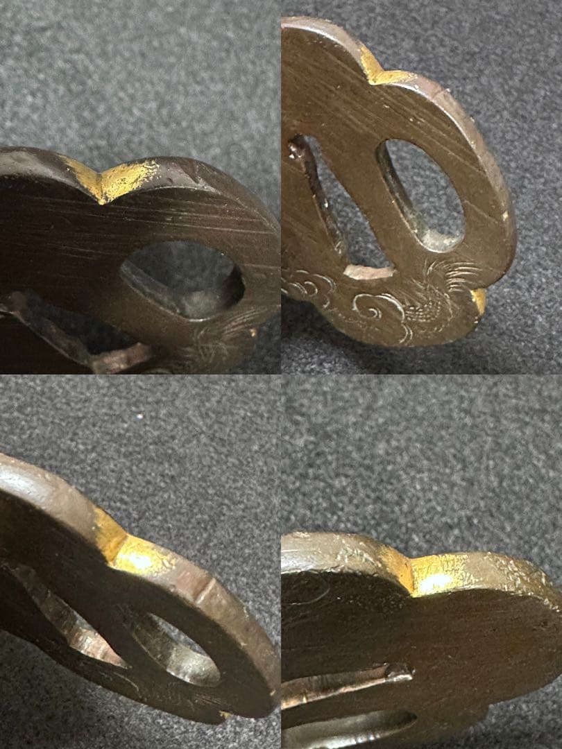 古美術　時代　雲龍文彫刀鍔　古刀剣装具　時代物 小鍔　9①