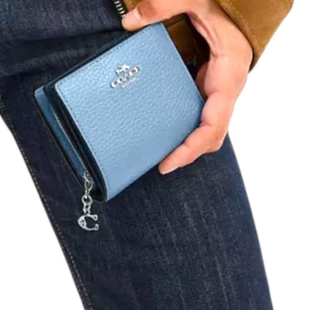 【完売カラー★未使用】COACH 2つ折り財布 スナップウォレット ライトブルー