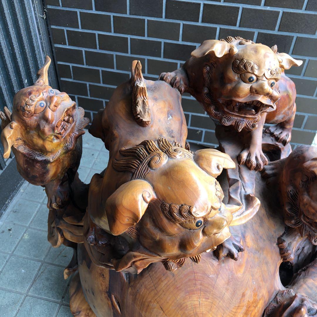 骨董品 玉杢 特大 獅子 木彫り 時代品
