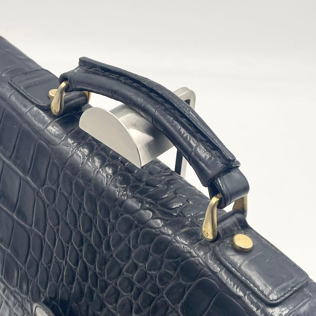 【極美品】BALLY クロコ型押しレザー ビジネスバッグ ブリーフケース A4可