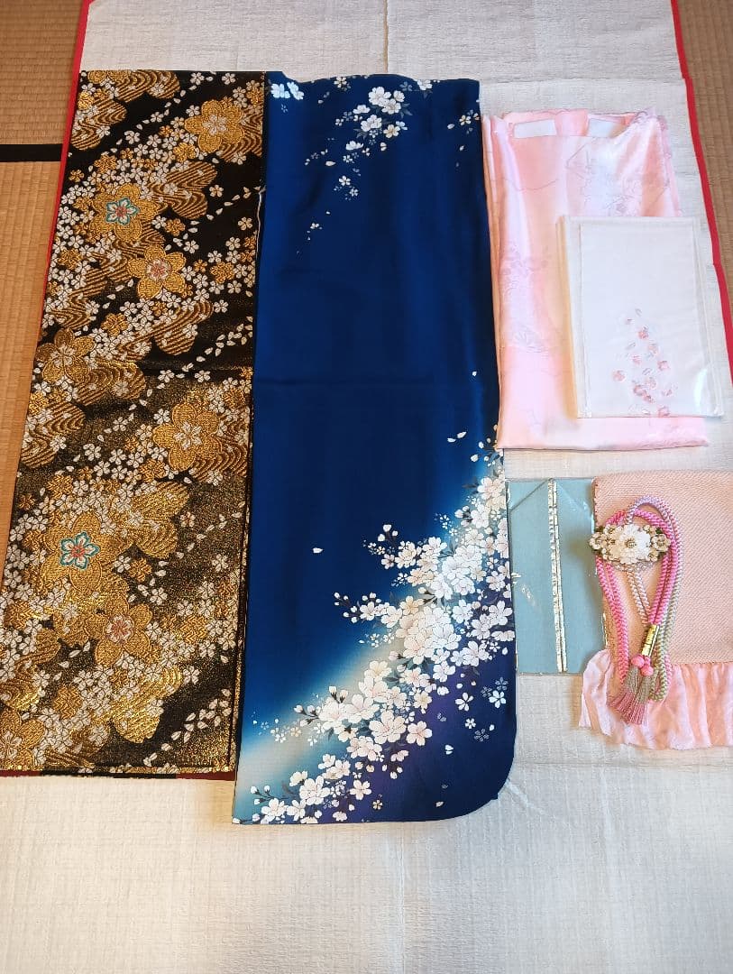 ロイヤルブルー 桜尽くし　金彩技法　振袖フルセット　美品　丈160 裄66