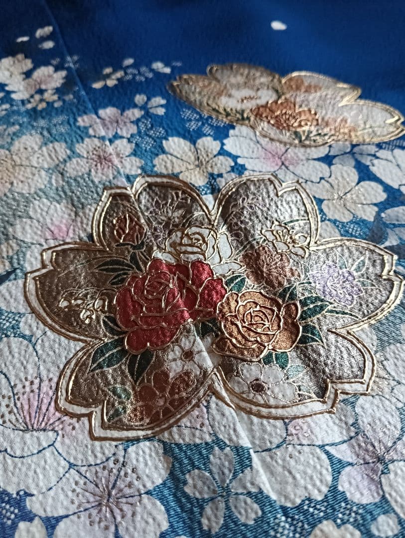 ロイヤルブルー 桜尽くし　金彩技法　振袖フルセット　美品　丈160 裄66