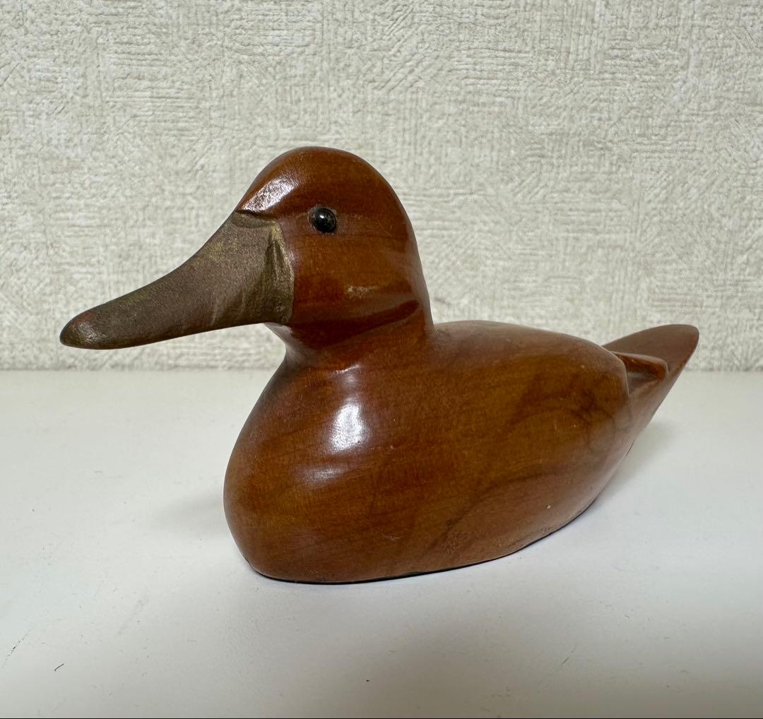 縁起物 天然木 子鴨 カルガモ 鳥 木彫り置物 カモ 鴨 小鴨 水鳥 バード