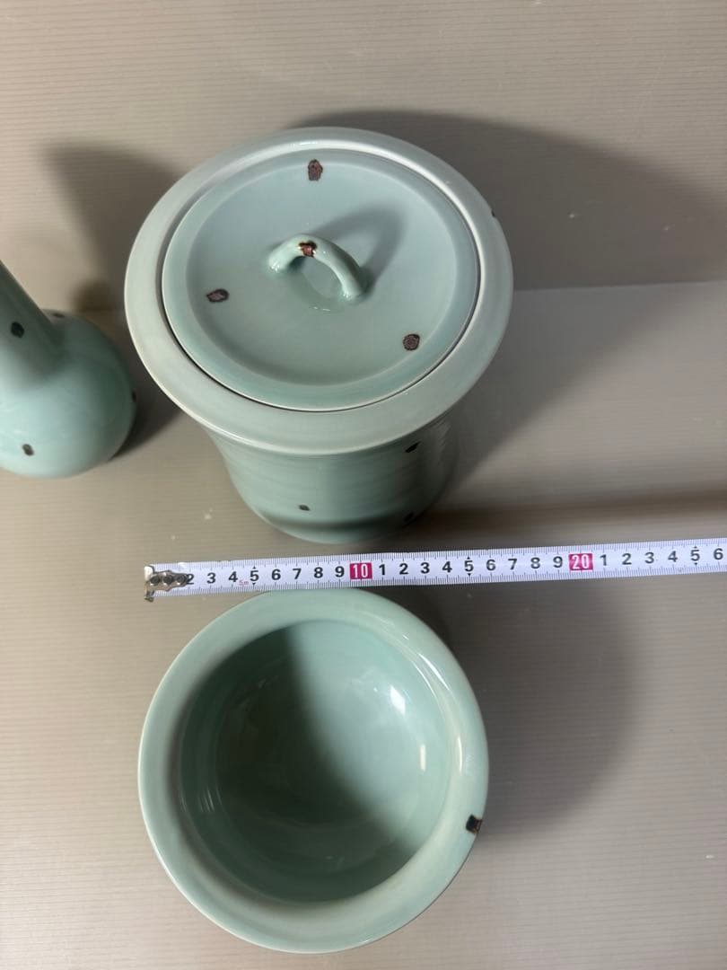 2447 茶道具 皆具 飛青磁 鼓形 横山瑞祥作