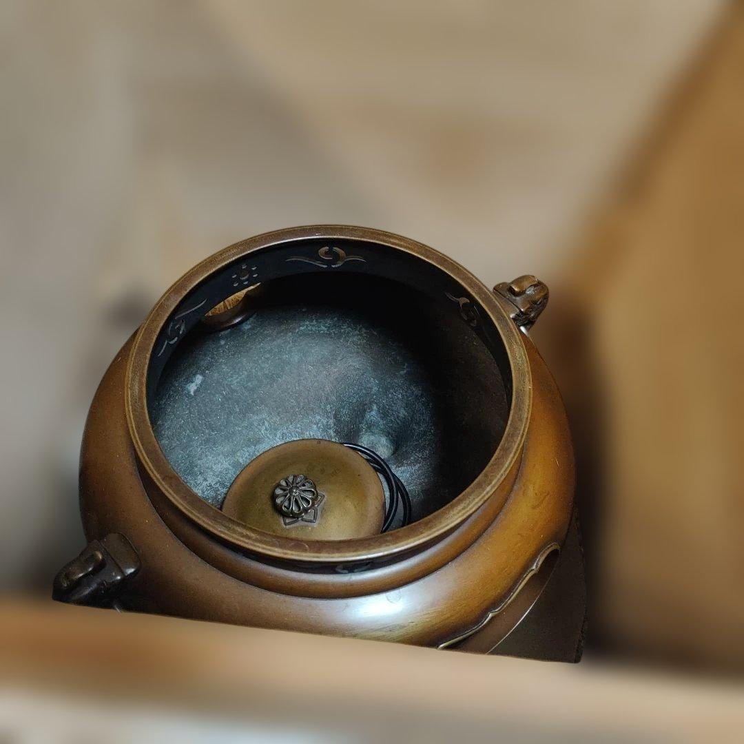 茶道具 釜 茶釜 唐金 鬼面風炉 丸釜 箱付き