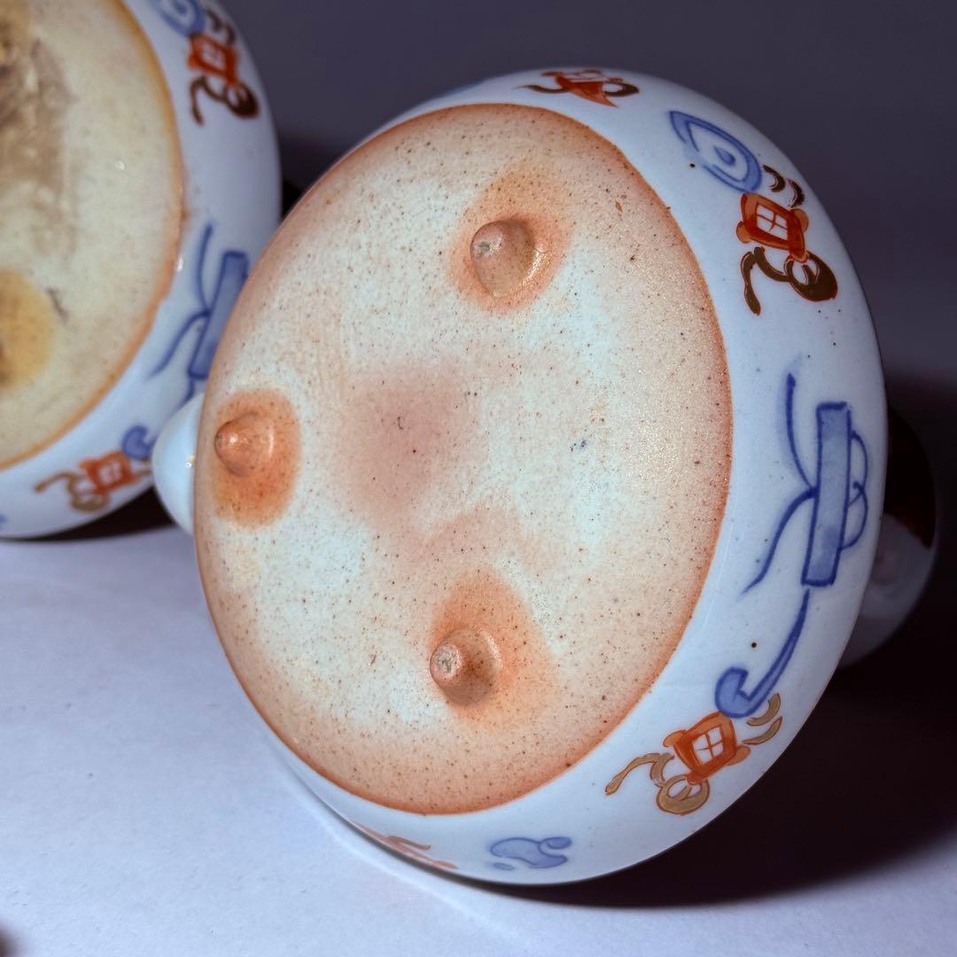 ◆伊万里 染錦金彩花鳥文銚子一対 酒器 上手品 明治時代◆