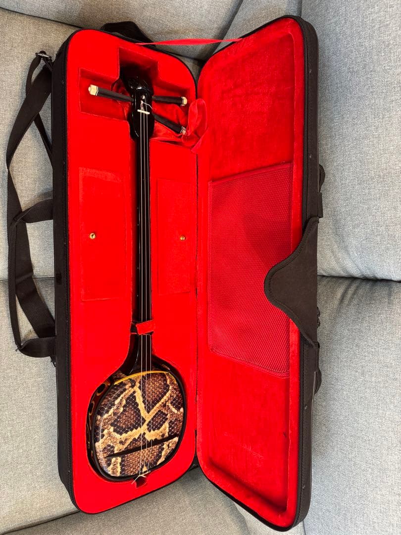 495＊三線　練習用　和楽器　沖縄三線　蛇柄　ケース付き　蛇皮ではありません